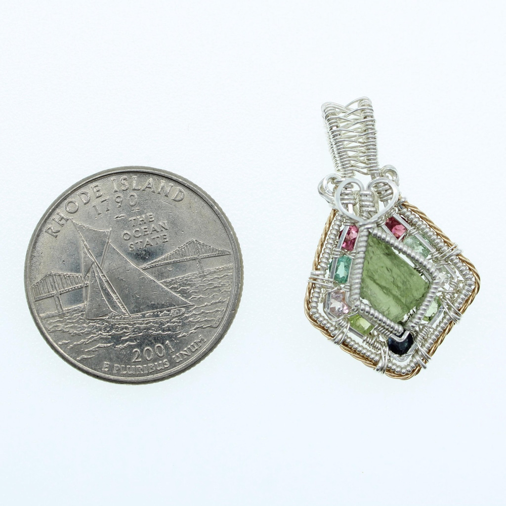 Handmade Moldavite & Tourmaline Pendant – Sterling Silver Crystal Necklace - Picture 5 of 10